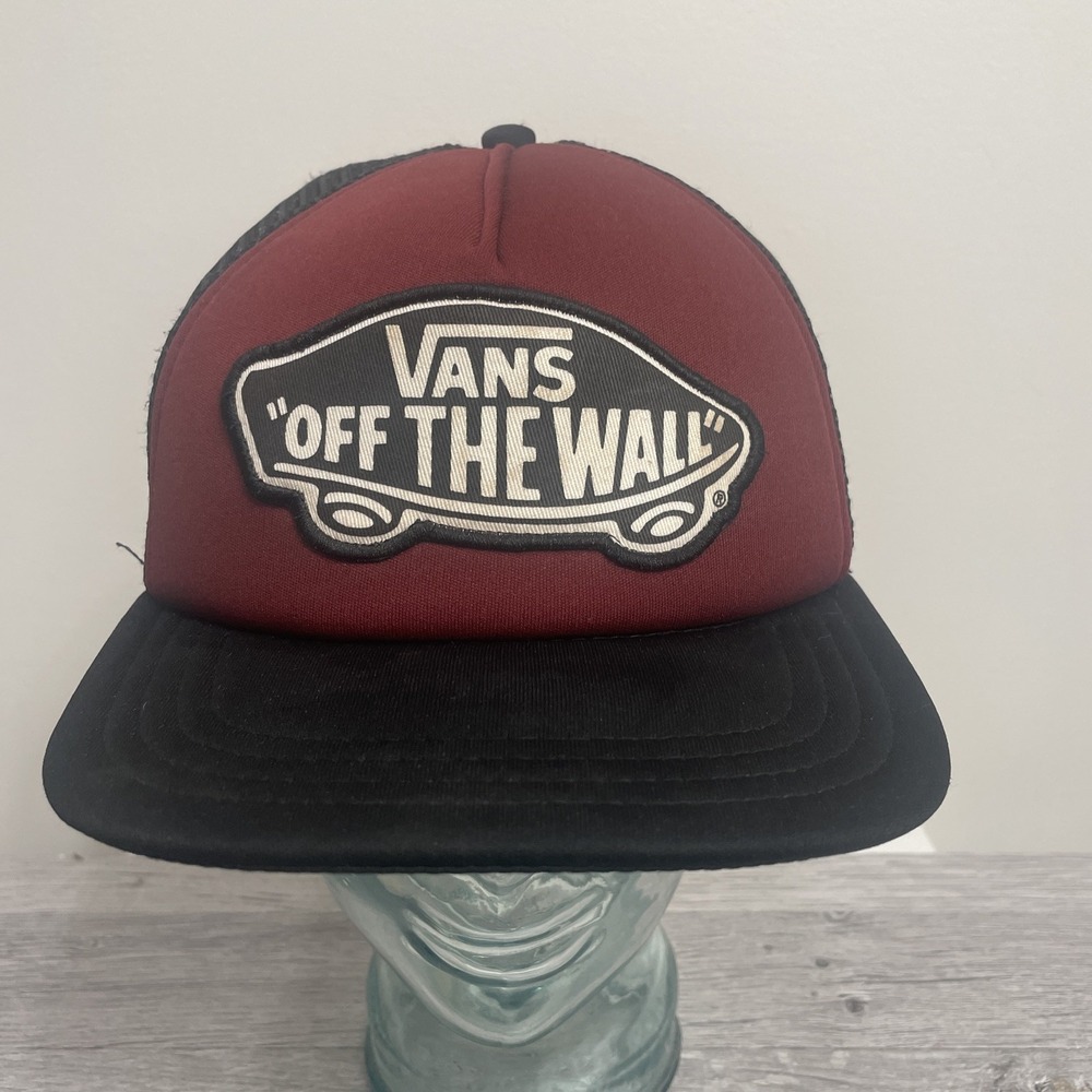 Vans Two-Tone Maroon and Black Trucker Hat with 'Off The Wall' Patch